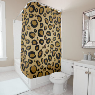 Painted Cheetah Leopard Print Spots Gold Beige Tan Shower Curtain