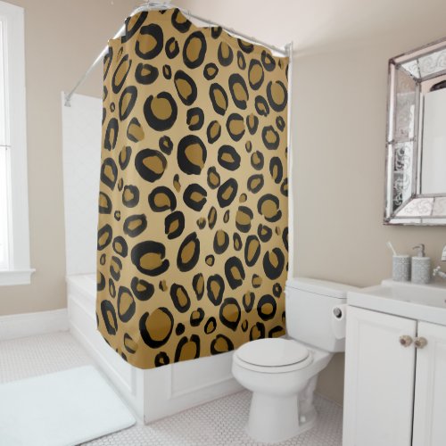 Painted Cheetah Leopard Print Spots Gold Beige Tan Shower Curtain