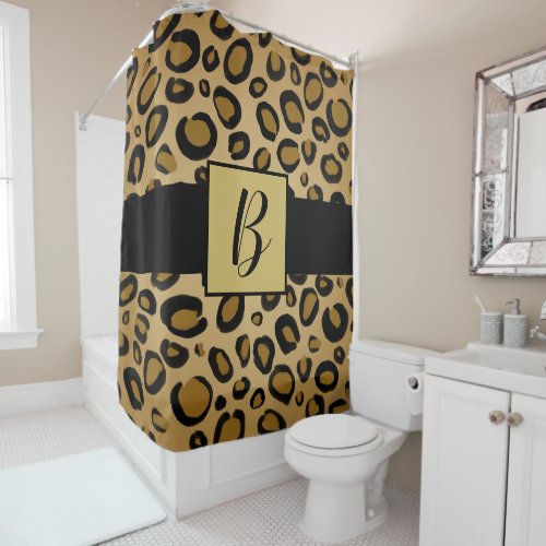 Painted Cheetah Leopard Print Spots Gold Beige Tan Shower Curtain