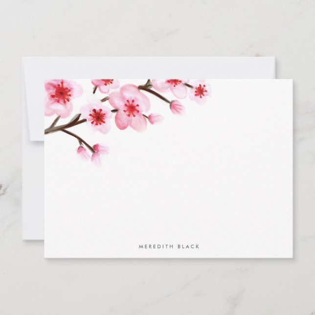Painted Cherry Blossom Stationery Flat Cards (Front)