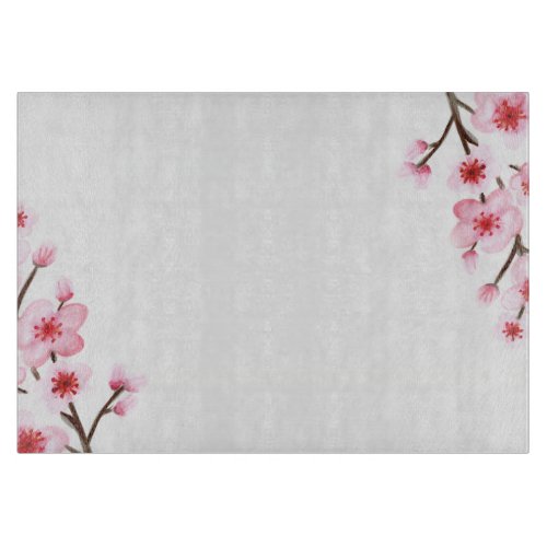 Painted Cherry Blossoms Glass Cutting Board