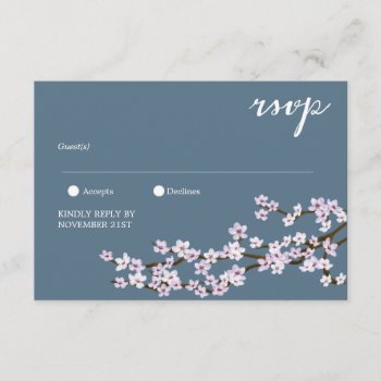Painted Cherry Blossoms Wedding Rsvp Card by kittypieprints at Zazzle