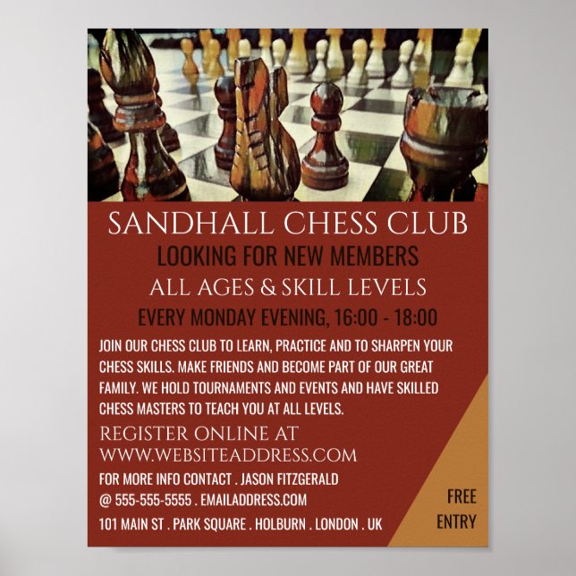 Painted Chess Board, Chess Club Advertising Poster (Front)