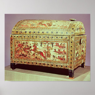 Painted chest depicting king on chariot poster