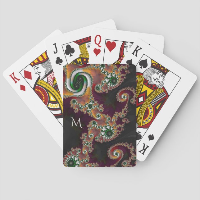 Painted China Style Fractal Art with Monogram Poker Cards (Back)