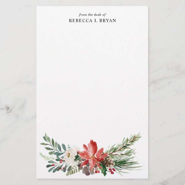 Painted Christmas Florals Holiday Garland Personal Stationery (Front)