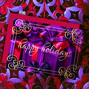 Painted Christmas Gifts Purple Burgundy Foil Holiday Card