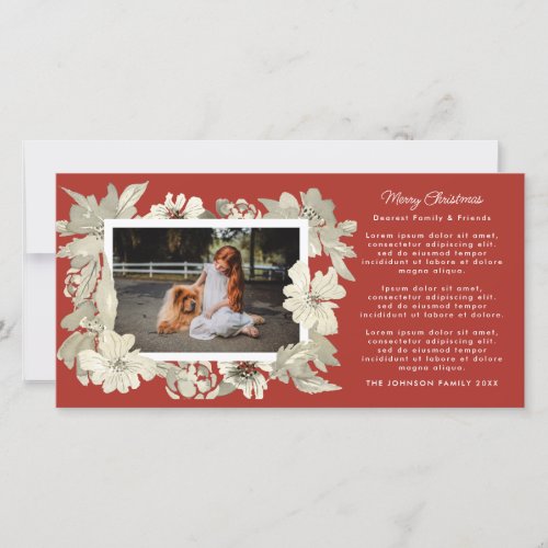 Painted Christmas Red Floral Photo Card