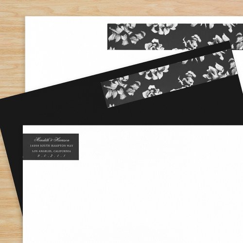 Painted Climbing Roses Black and White Wedding Wrap Around Label