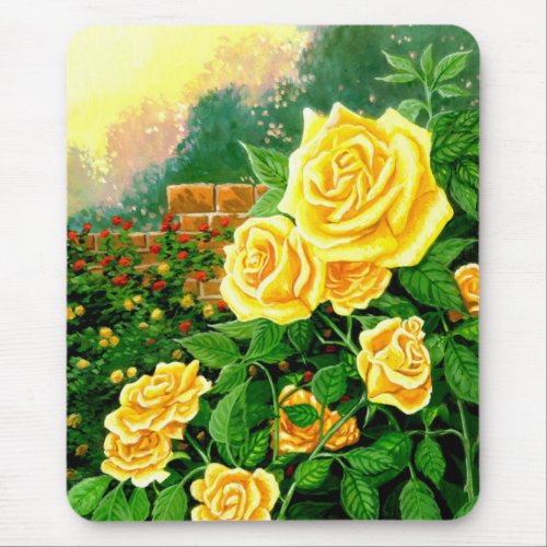 Painted Climbing Yellow Roses Mouse Pad