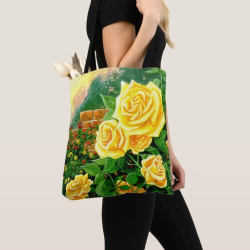 Painted Climbing Yellow Roses Tote Bag