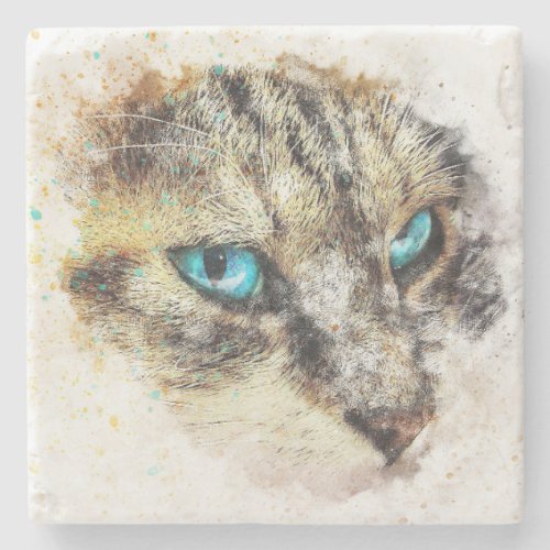 Painted Close_up Cat Print Stone Coaster