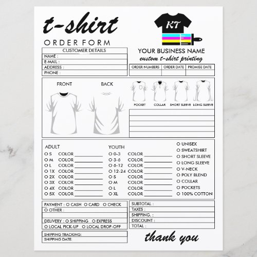 Painted Clothing Apparel T_shirt Print Order Form