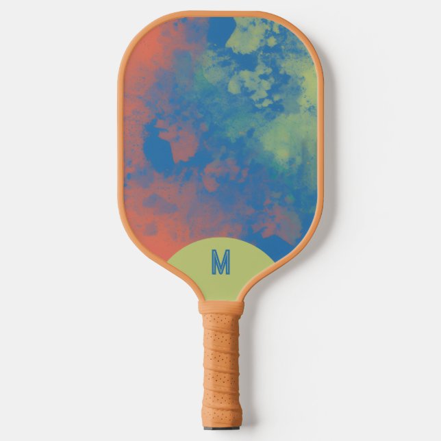 Painted Clouds Green Blue Pink Monogram  Pickleball Paddle (Front)