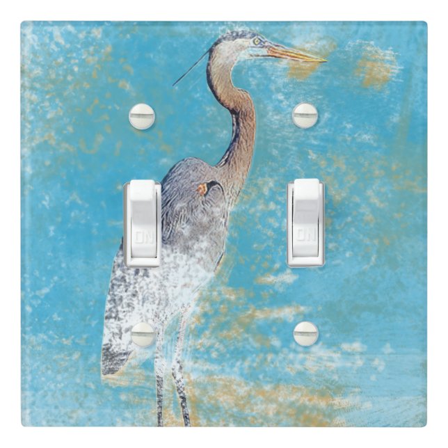 Painted Coastal Great Blue Heron Light Switch Cover (In Situ)