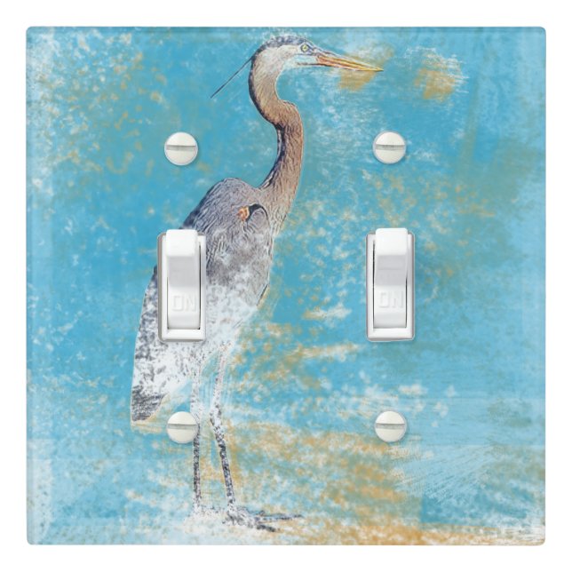 Painted Coastal Great Blue Heron Light Switch Cover (In Situ)