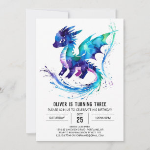 Painted Colorful Dragon Digital Boy Birthday Invitation