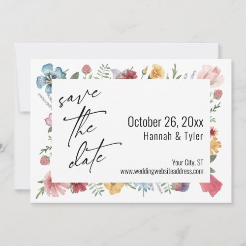 Painted Colorful Watercolor Meadow Wildflower Save The Date