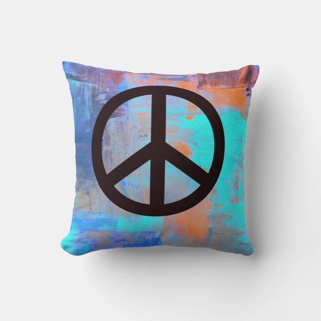 'Painted' colors with Peace Symbol Throw Pillow (Front)