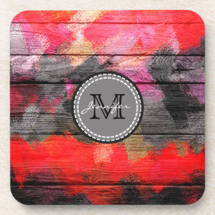 Painted Colors Wood Look Monogram #8 Beverage Coaster