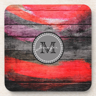 Painted Colors Wood Look Monogram #9 Coaster
