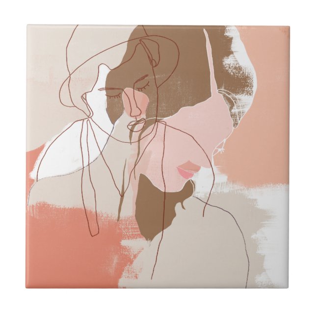 Painted Contour Female Portrait Ceramic Tile (Front)