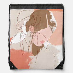 Painted Contour Female Portrait Drawstring Bag