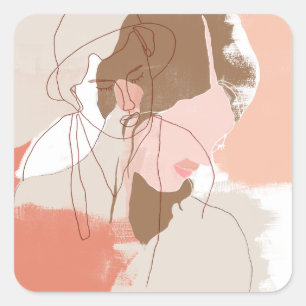 Painted Contour Female Portrait Square Sticker