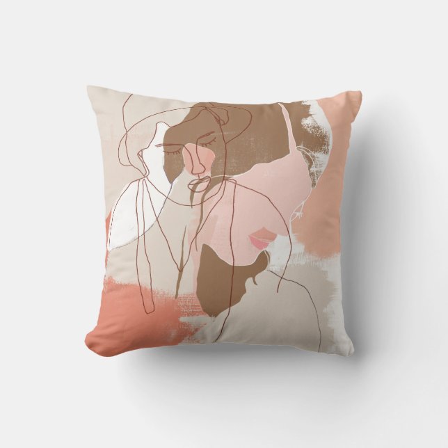 Painted Contour Female Portrait Throw Pillow (Front)
