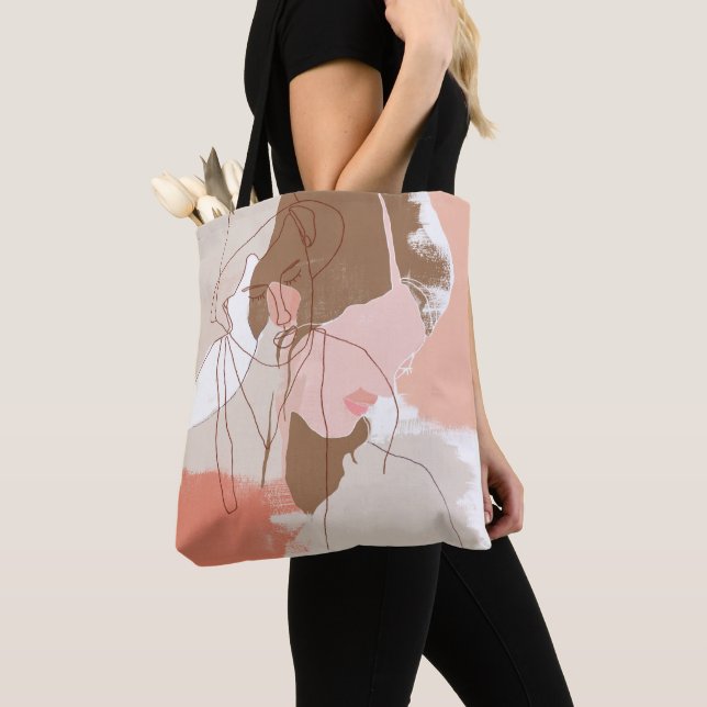 Painted Contour Female Portrait Tote Bag (Close Up)