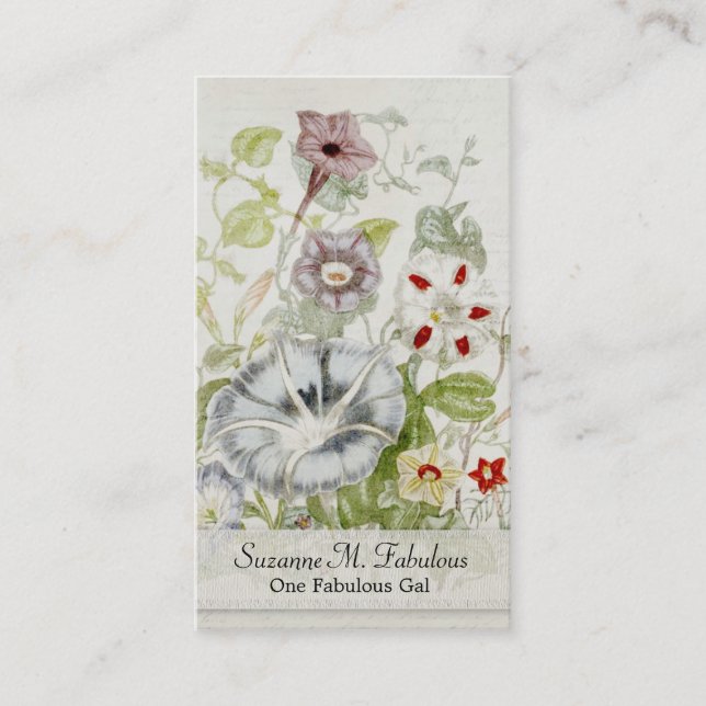 Painted Convelvulus Flower Bouquet Vintage Script Business Card (Front)