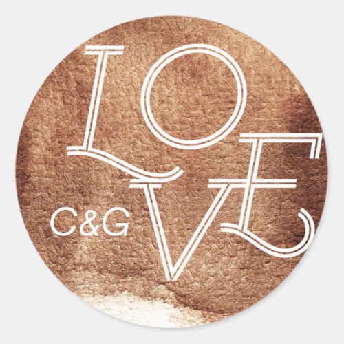 Painted copper color love modern simple monogram classic round sticker