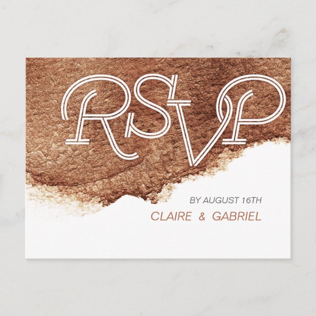Painted copper color modern simple wedding RSVP Invitation Postcard (Front)