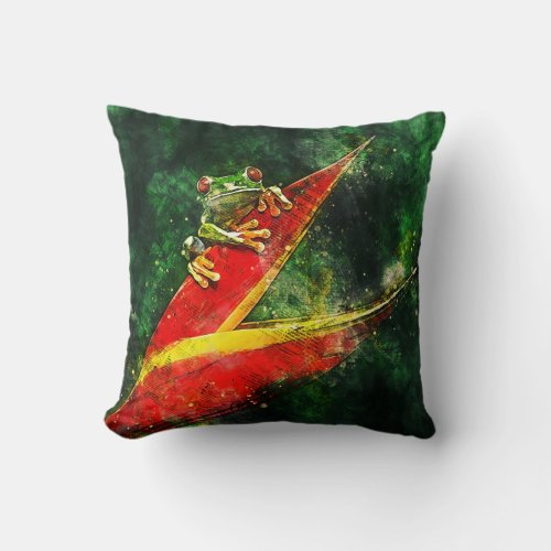 Painted Costa Rica Tree Frog  Red Eyed Amphibian Throw Pillow