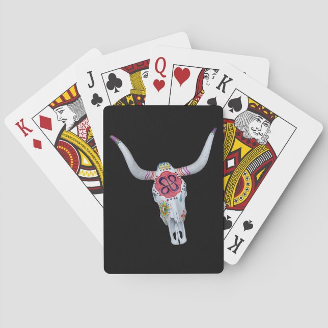 painted cow skull on black poker cards (Back)