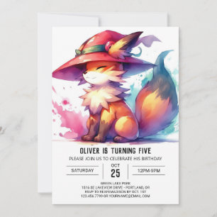 Painted Custom Fox Birthday Invitation