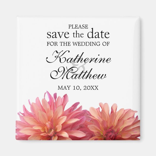 Painted Dahlia Flower in Pink Save The Date Magnet (Front)