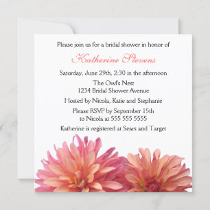 Painted Dahlia in Pink and Coral Bridal Shower Invitation