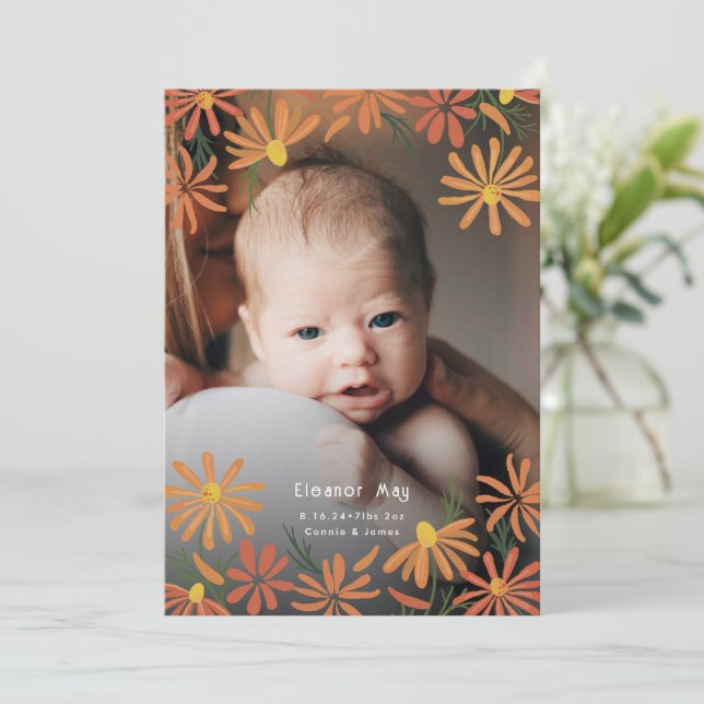Painted Daisies Photo Birth Announcement (Standing Front)