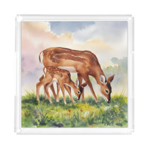 Painted Deer Mom and Baby Acrylic Tray
