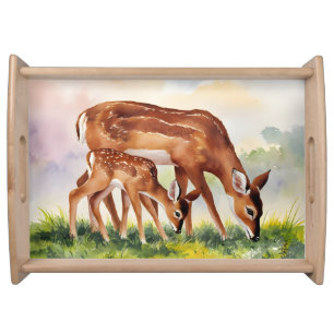 Painted Deer Mom and Baby Serving Tray