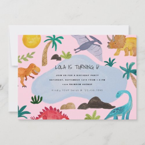 Painted Dinos Kids Birthday Party Invitation