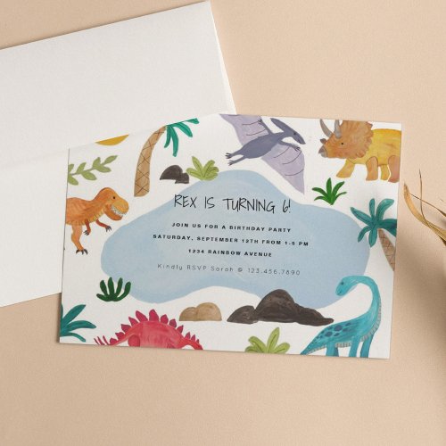 Painted Dinos Kids Birthday Party Invitation