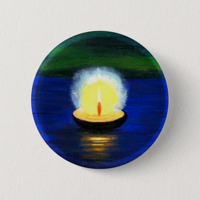Painted Diwali Deepa Floating on the Water Pinback Button (Front)