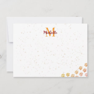Painted Dog Paw Prints Watercolor Monogram  Note Card