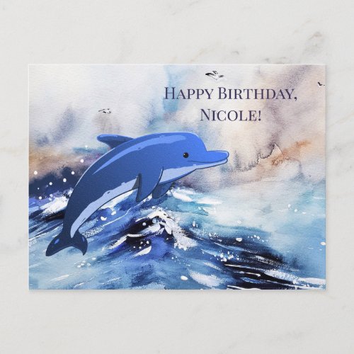 Painted Dolphin Art Birthday Postcard