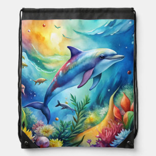 Painted Dolphin Drawstring Bag