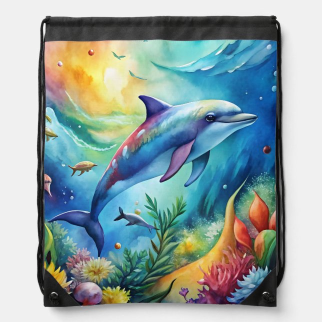 Painted Dolphin Drawstring Bag (Front)