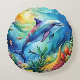 Painted Dolphin Round Pillow