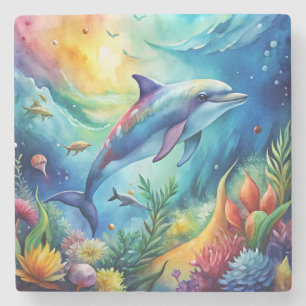 Painted Dolphin Stone Coaster